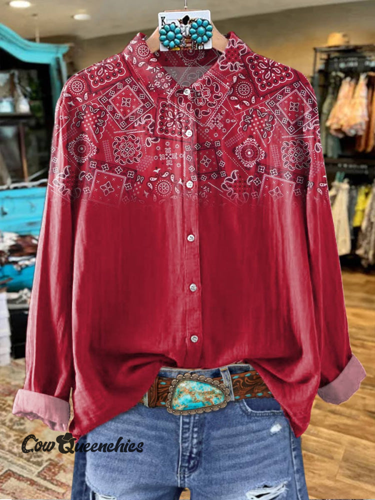 Women’s Red Paisley Print Casual Cotton Shirt Cotton Shirt23 / S
