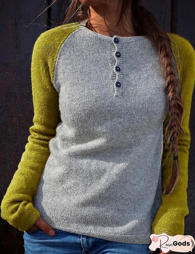 Color Block Pullover Simple Casual Sweater