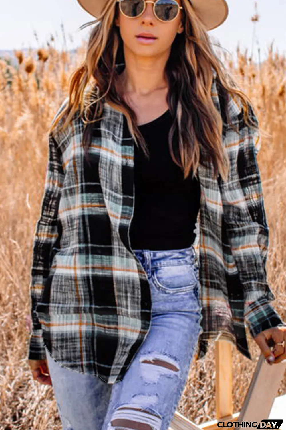 Plaid Print Long Sleeve Button-up Shirt