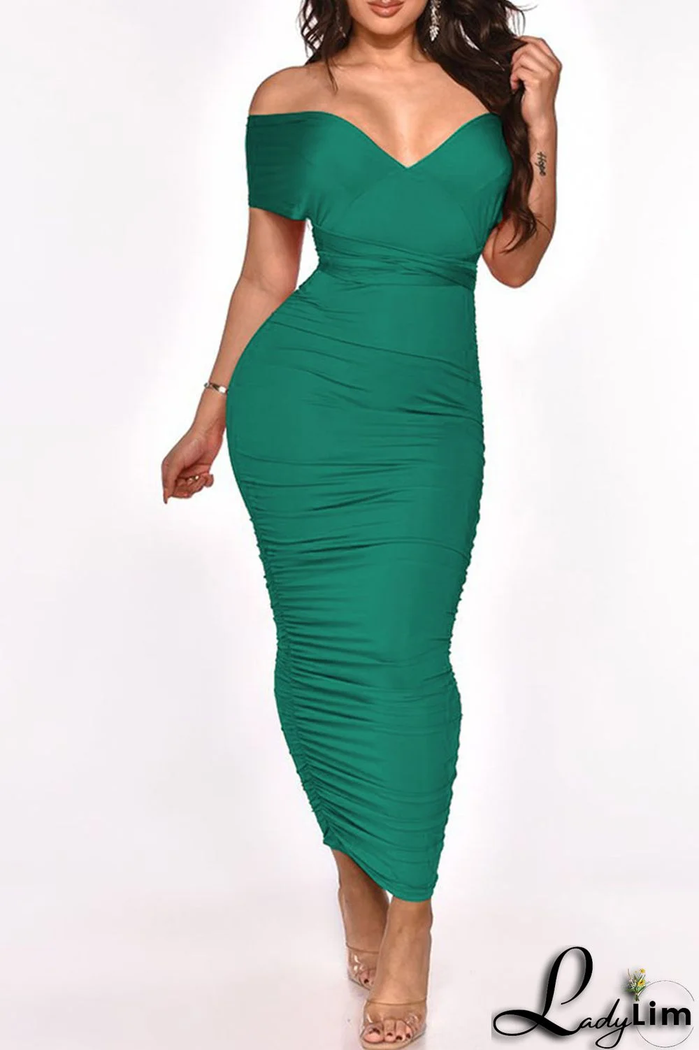 Burgundy Sexy Solid Split Joint Frenulum Fold Asymmetrical One Step Skirt Dresses