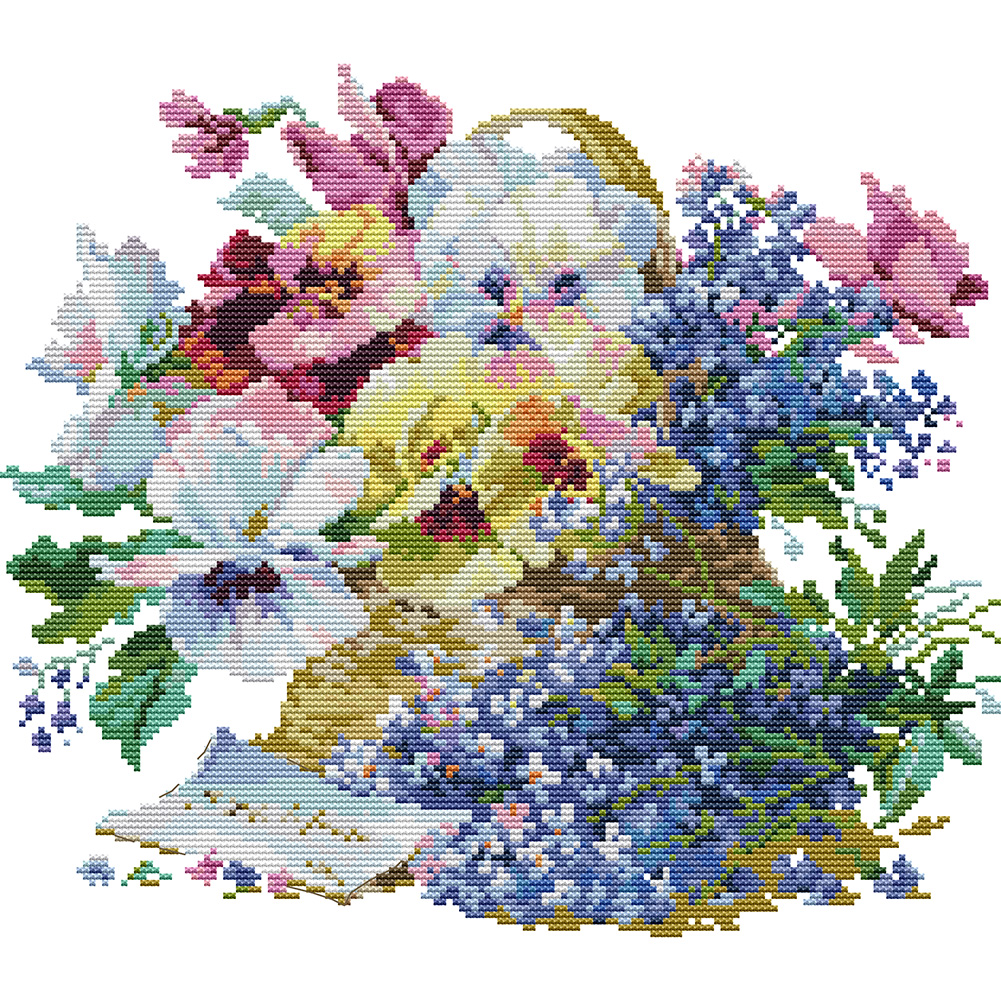 

36*32CM - 14CT Stamped Cross Stitch-Flowers, 501 Original