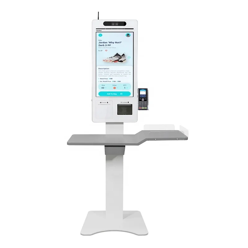 New retail RFID payment kiosk checkout machine cashless register counter RFID self touch screen kiosk for store/pharmacy/mall/restaurant