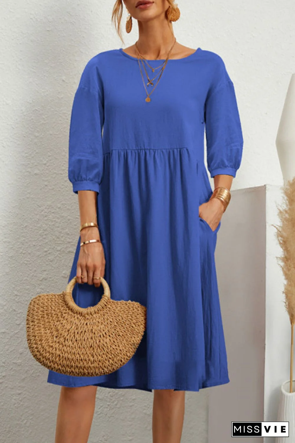 Casual Simplicity Solid Solid Color O Neck A Line Dresses