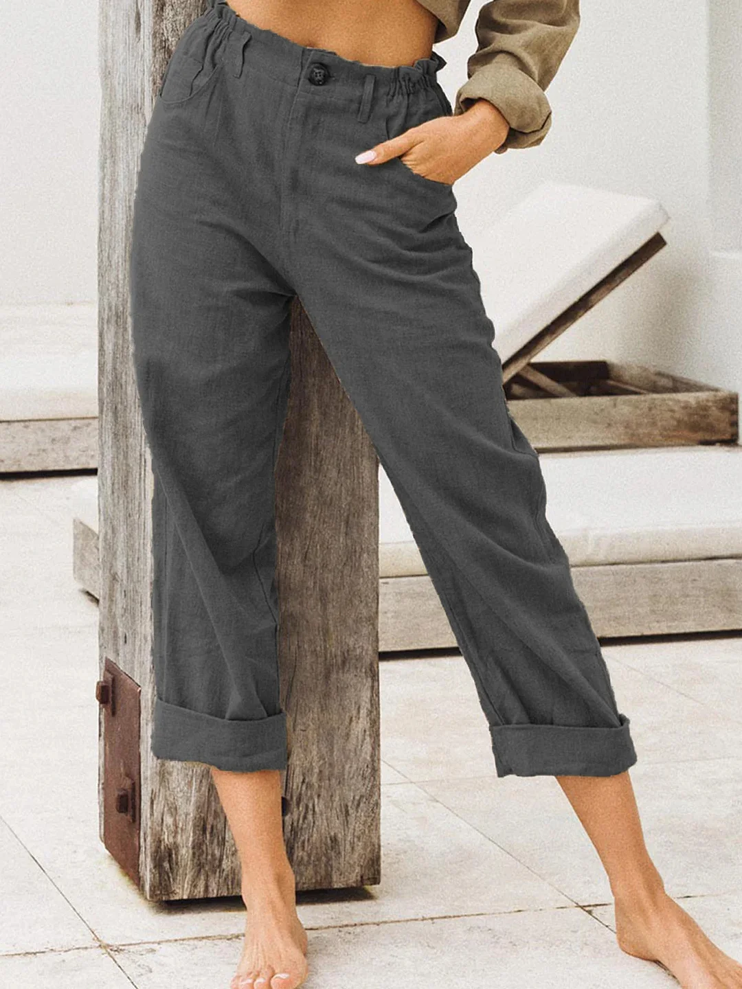 Solid Color Cotton Linen Loose Casual Pants