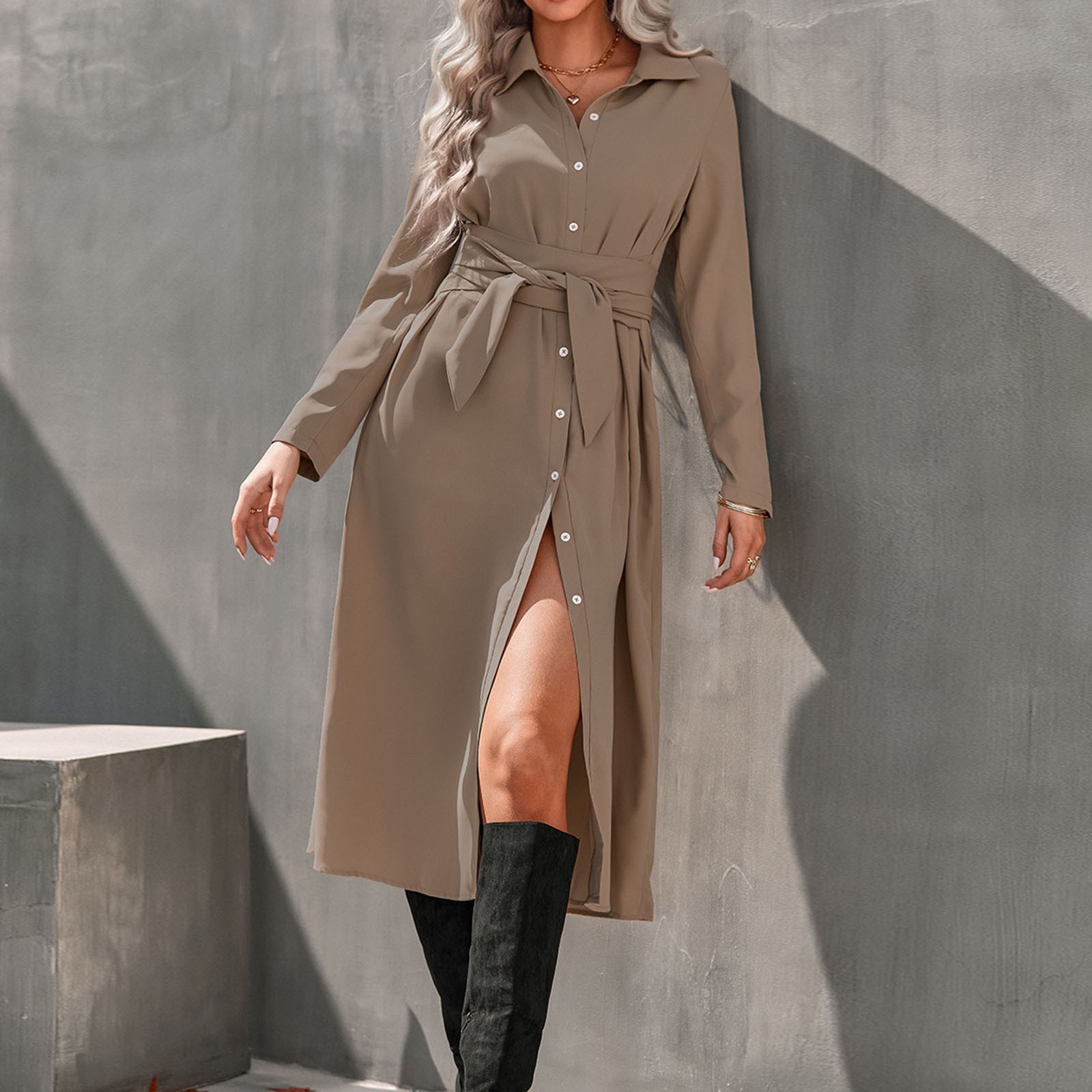 Trendy Elegant Solid Color V Neck Loose Party Casual Midi Dress