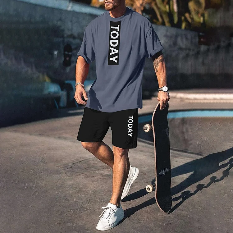 BrosWear Men Today Letter Graphic T-Shirt And Shorts Co-Ord