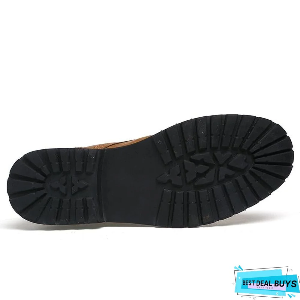 Men Genuine Leather Winter Snow Fashion Boots Pointed Toe Mid-Calf Boots For Men Ankle Non-Slip Shoes