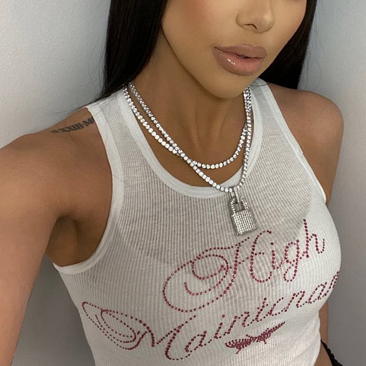 Hugcitar 2020 Sleeveless Letter Print Ribbed Canale Sequined Tank Top Autumn Winter Women Sexy Streetwear Casual Clothings