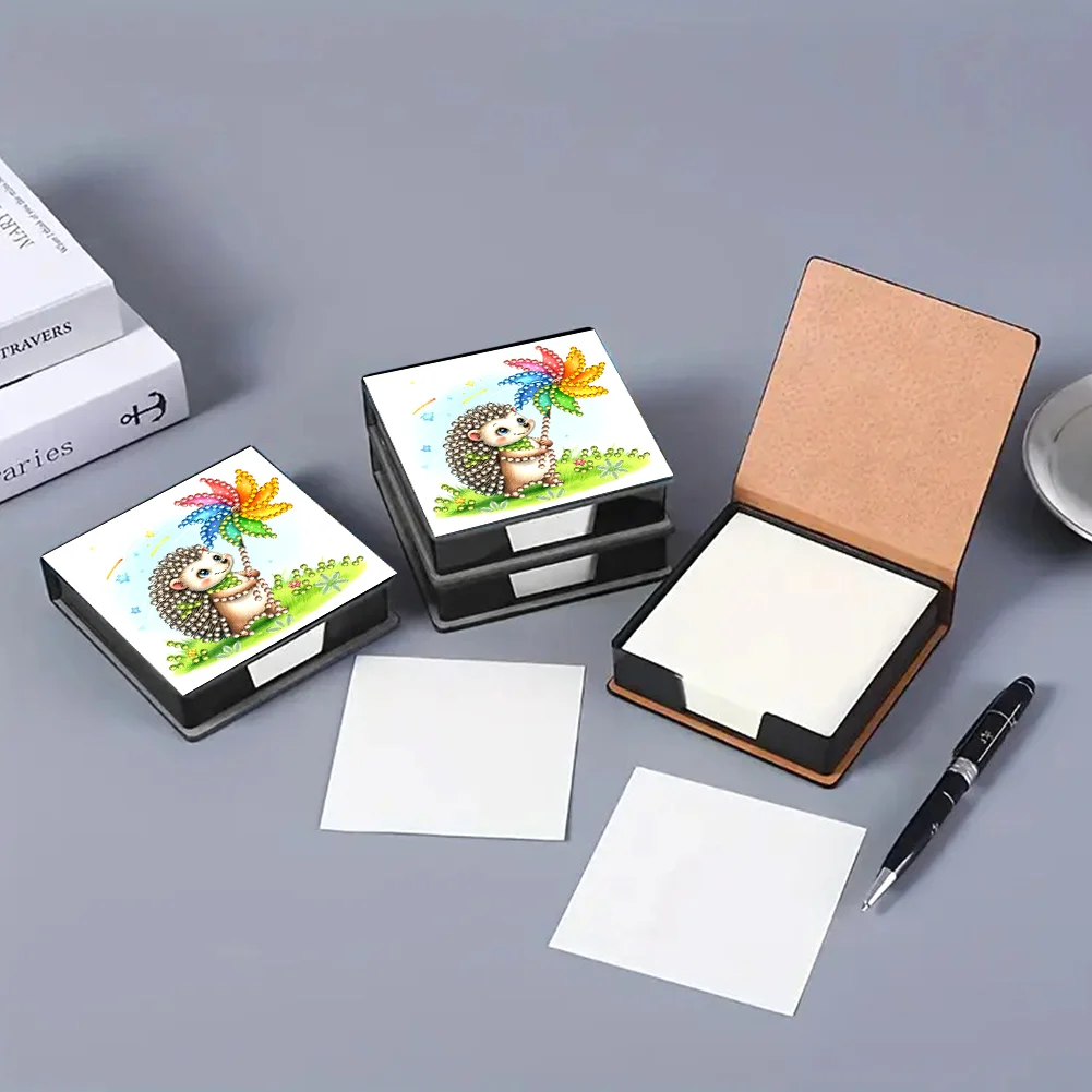 PU Hedgehog Diamond Painting Notecard Box with Papers for DIY Art Craft