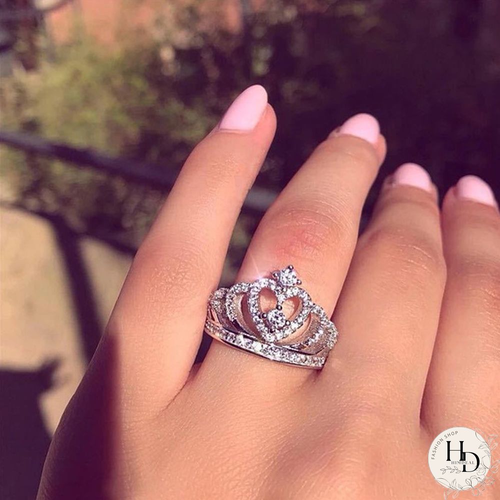 925 Sterling Silver Luxury Gemstone Engagement Rings for Women Crown Shape Diamond Wedding