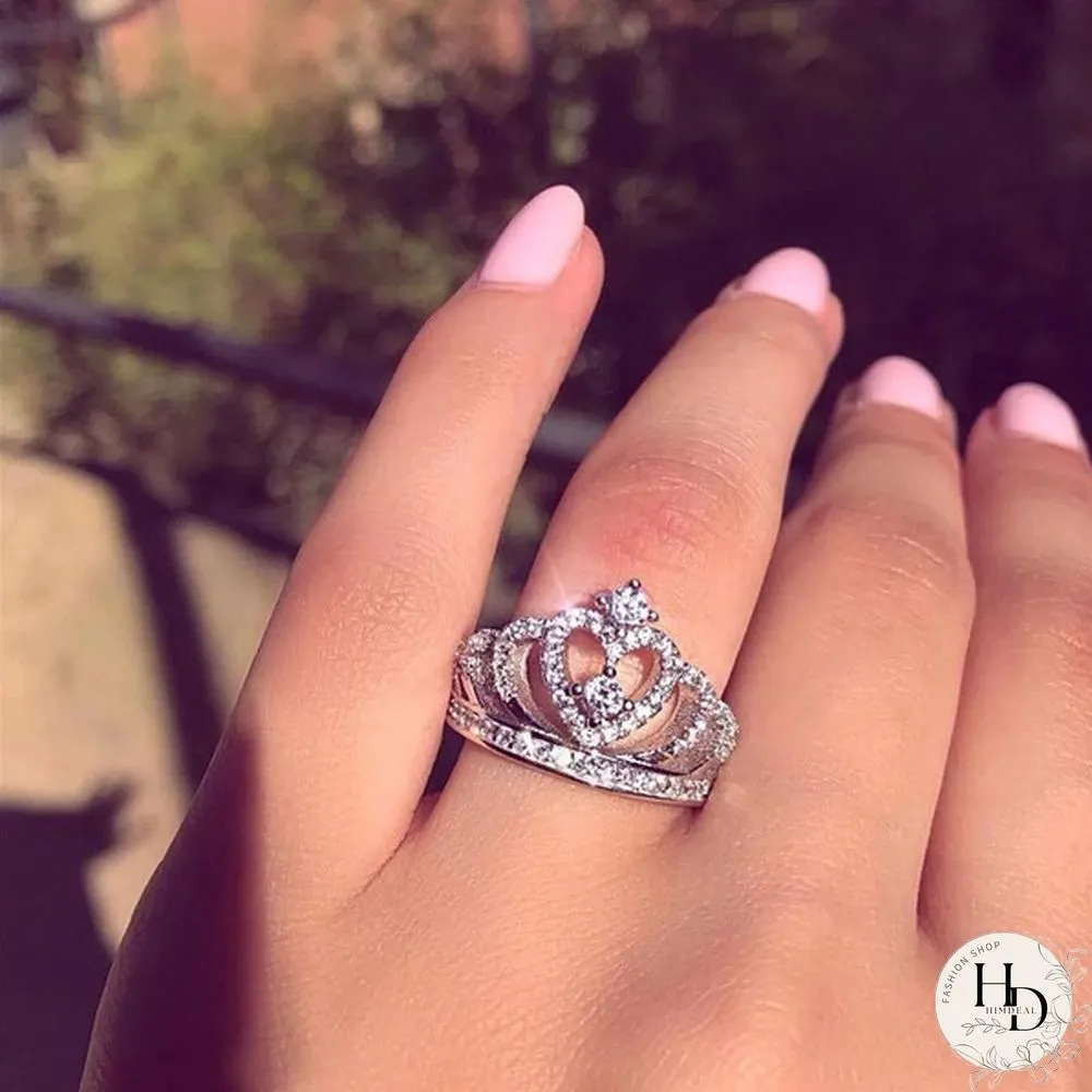 925 Sterling Silver Luxury Gemstone Engagement Rings for Women Crown Shape Diamond Wedding