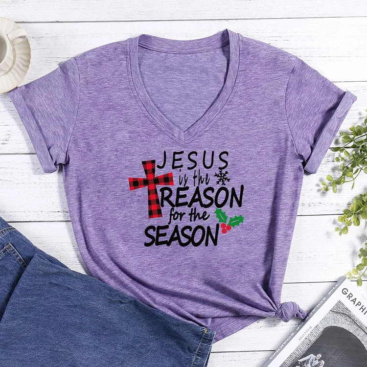 Jesus is the Reason for the Season V-neck T Shirt-Annaletters