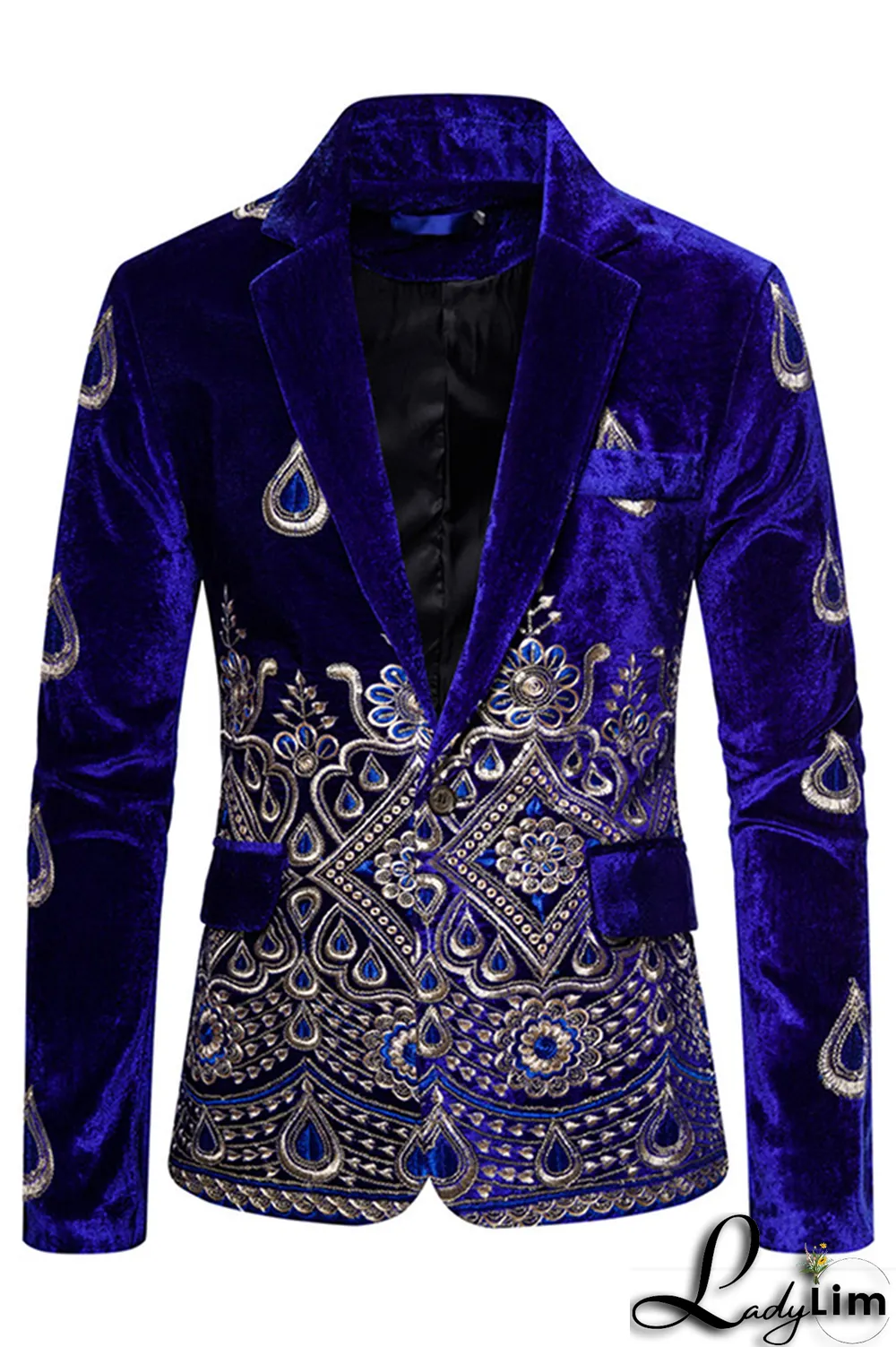 Burgundy Fashion Embroidery Split Joint Buttons Turn-back Collar Outerwear