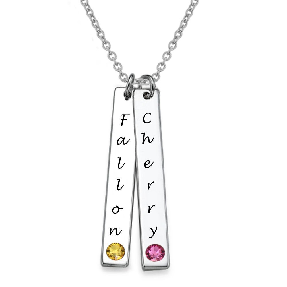 Custom Engraved Birthstone Necklace Double Bars