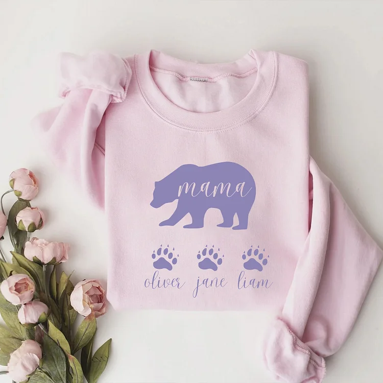 Mama Bear Sweatshirt with Baby Bear Names, Gifts for Mother's Day, Happy Mother's Day