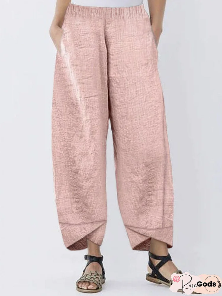 Paneled Solid Cotton Pants