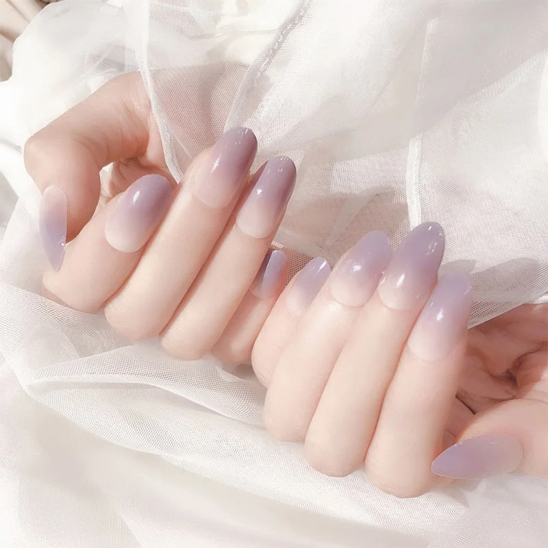 Simple Pink press on Nails Medium Round Full Cover Detachable nail tips for girls Manicure acrylic French fake nails with glue-Nail Inspo