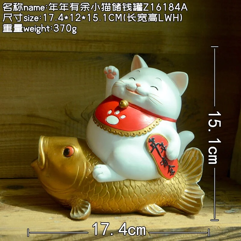 Creative Maneki Neko Piggy Bank Waving Hand Lucky Cat Gifts Home Decoration Business Gift Car Ornament Resin Craft