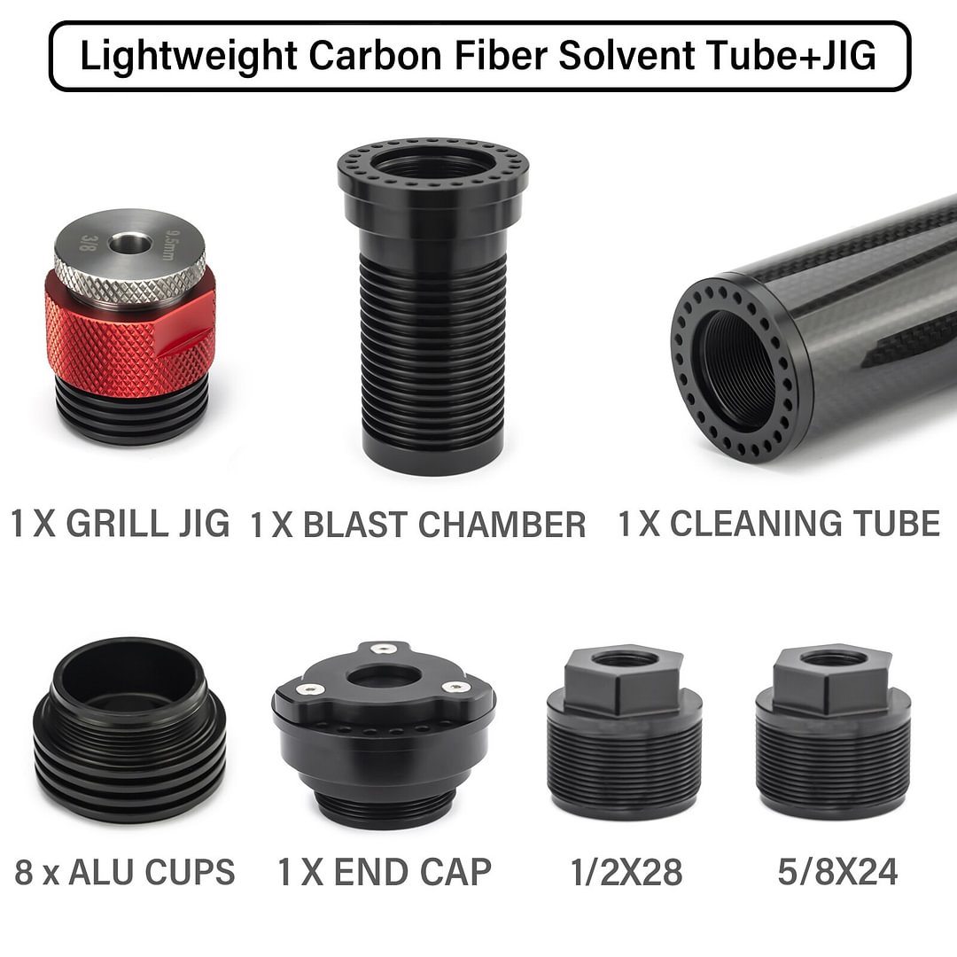 Car Screw Kit 1.85"OD 8.85"L Carbon Fiber Modular Solvent Car Filter End Caps 8 Baffles + Guide Baffle Drilling Jig Fixture