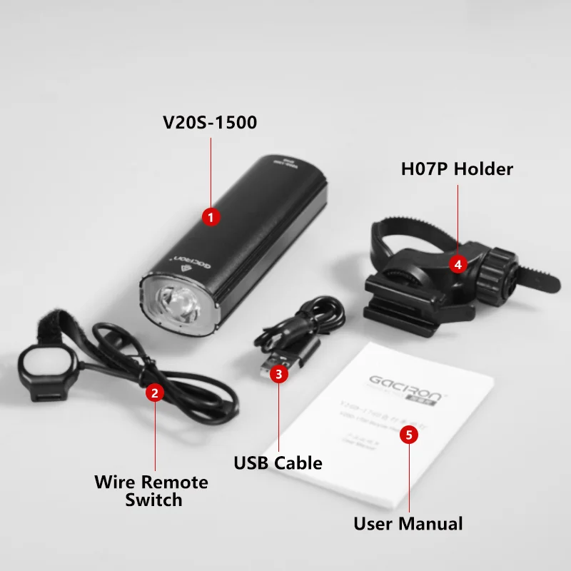 V20S-1500 Bicycle Bike Headlight & Rear Light 2 in 1 