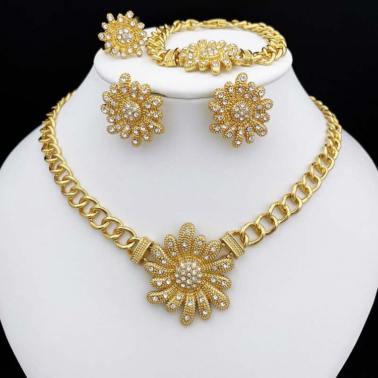 24k Fashion Jewelry Jewelry Sets Gold Color Necklace Folower Earrings