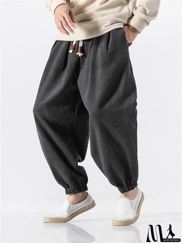MidiSono - Men's Casual Loose Plush Thermal Drawstring Pants For Winter