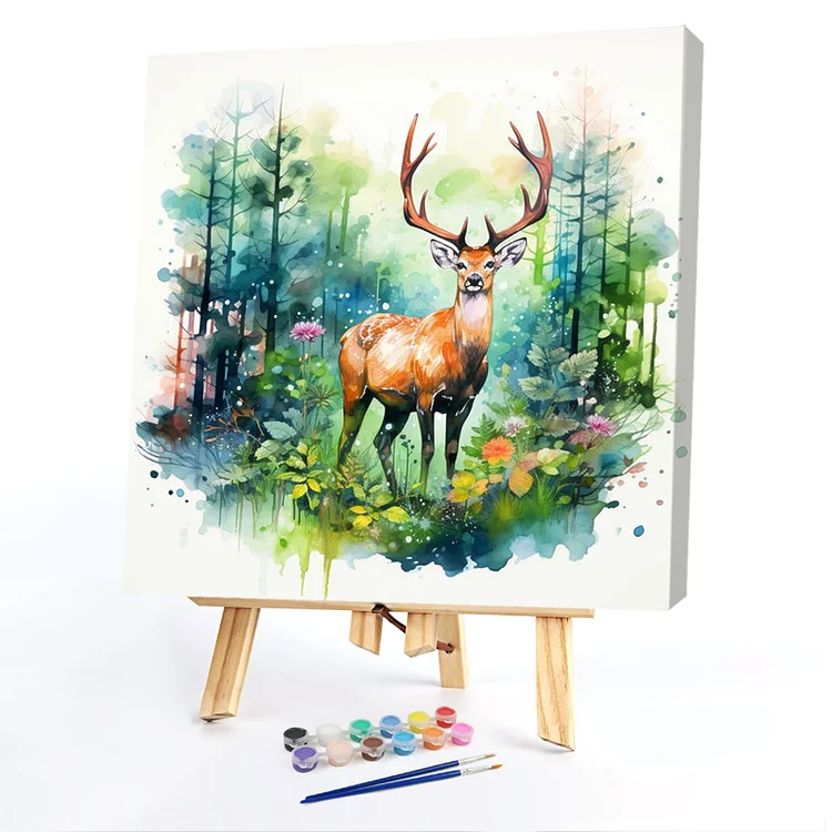 Oil Paint By Numbers - Watercolor Forest Deer - 40*40CM