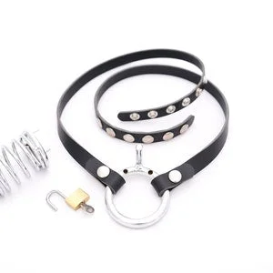 pornhint Pornhint Male Chastity Belt in Leather with Metal Cock Cage, Bondage Strap and BSDM Fetish Toy for Men, Penis Cage Comes with Padlock and Keys