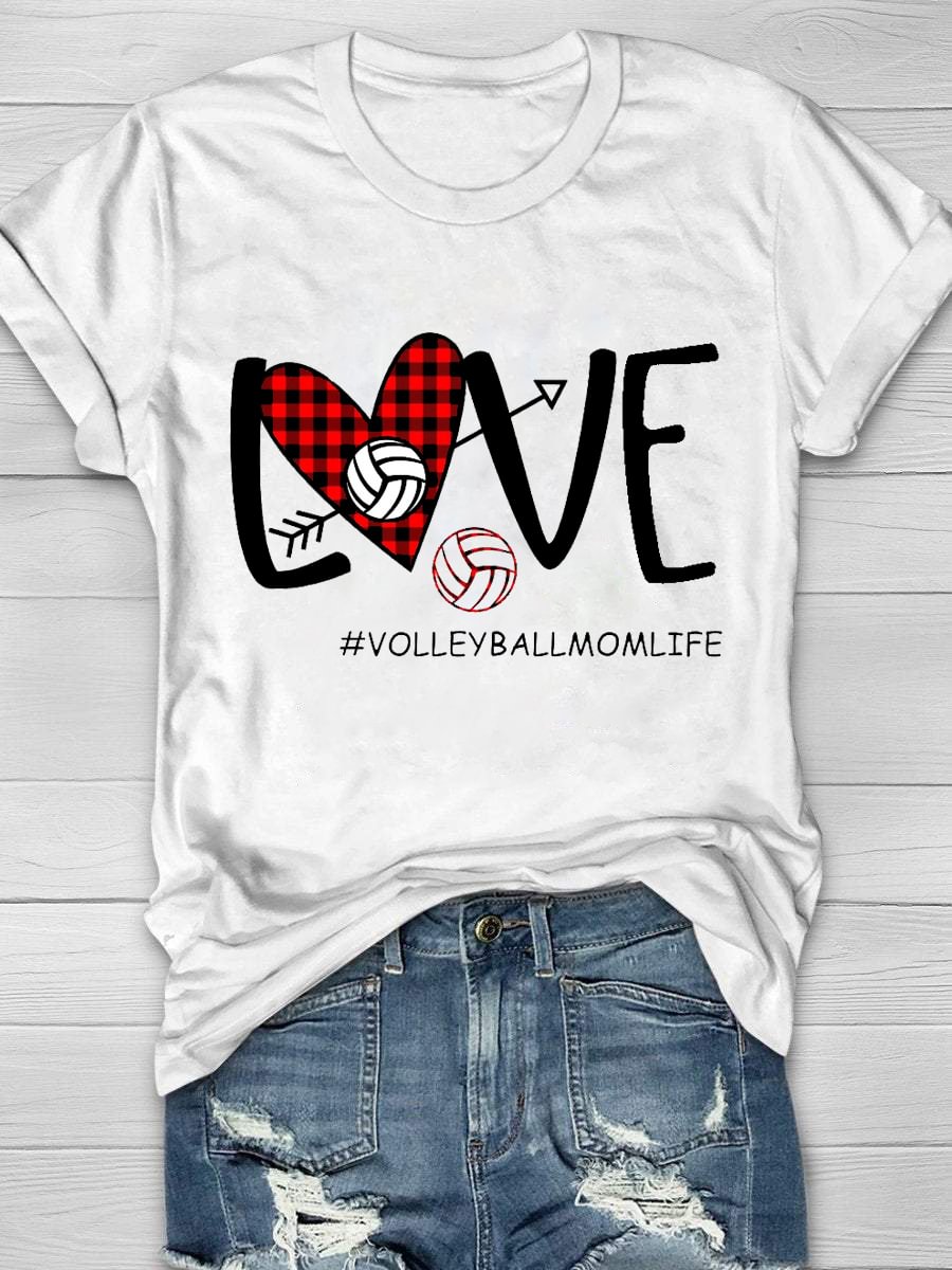 Love Volleyball Mom Life Print Short Sleeve T-Shirt
