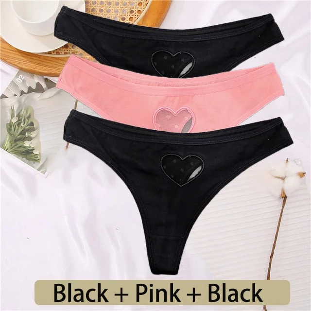 3PCS/Set Cotton G-String Seamless Thong Women Transparent Heart Low Waist Panties Ladies Underwear Panty Comfortable Lingerie