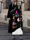 Casual Loose Long Sleeve Printing Lapel Collar Fashion Long Outerwear