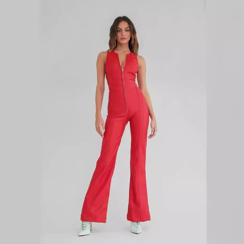 Mature Women Summer Slim Backless Denim Jumpsuit