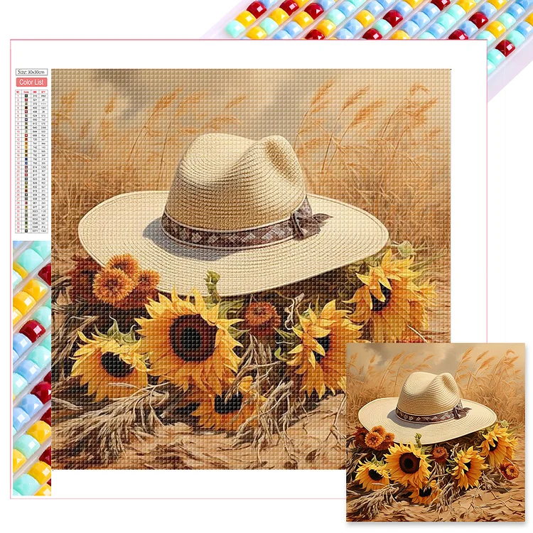 Sunflower Hat 30*30CM (Canvas) Full Square Drill Diamond Painting gbfke