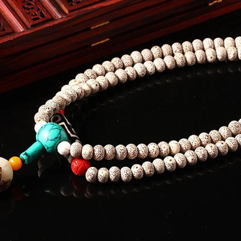 Bodhi Seed Nine-Eye Dzi Bead Turquoise 108 Beads Blessing Bracelet Necklace Mala