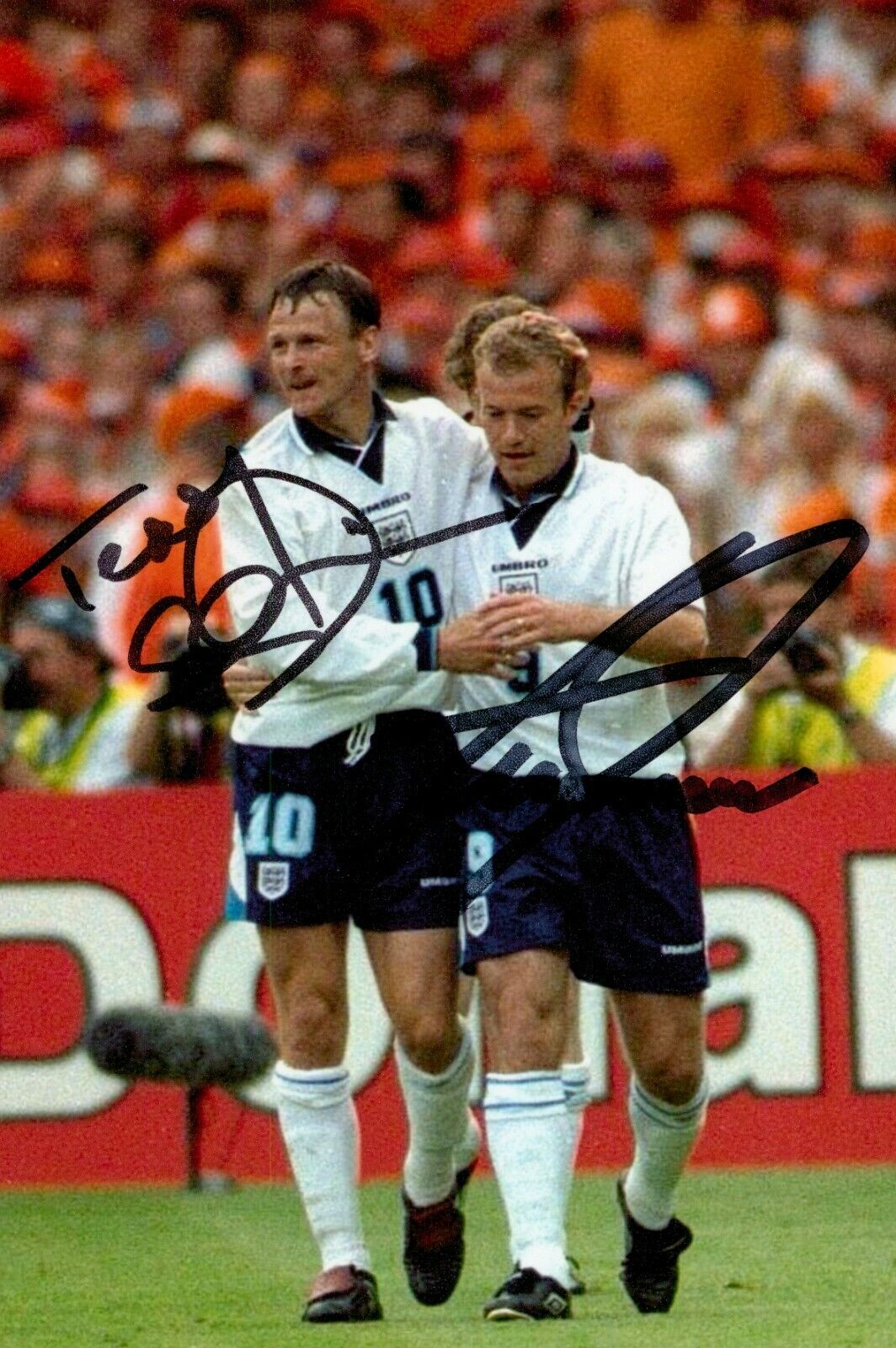 Teddy Sheringham & Alan Shearer Signed 6x4 Photo Poster painting England Genuine Autograph + COA