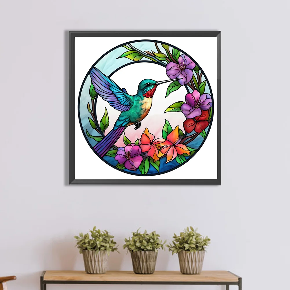Diamond Painting - Full Round Drill - Stained Glass Hummingbird(30*30cm)