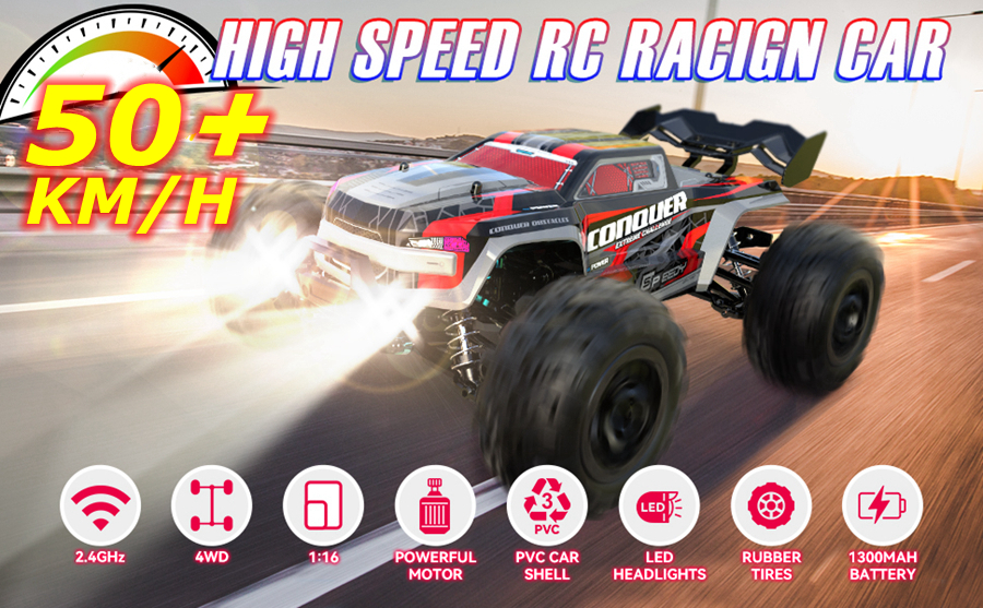 Tegooe 116 Scale High Speed RC Off-Road Racing Truck - 4WD Remote Control Toy