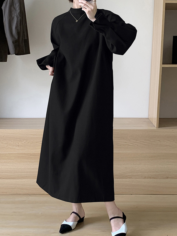 Loose Long Floral Sleeve Round Neck Maxi Dress