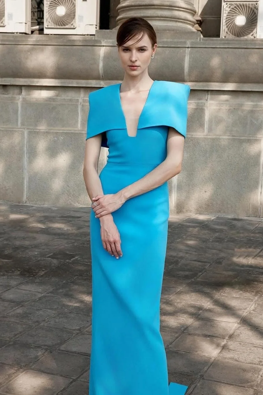 Daisda Specifical Deep V-Neck Mermaid Prom Dress With Short Sleeves 