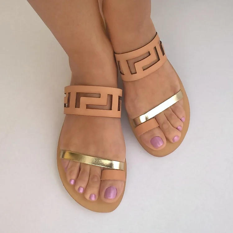 Blush and Gold Open Toe Flat Slide Sandals Vdcoo