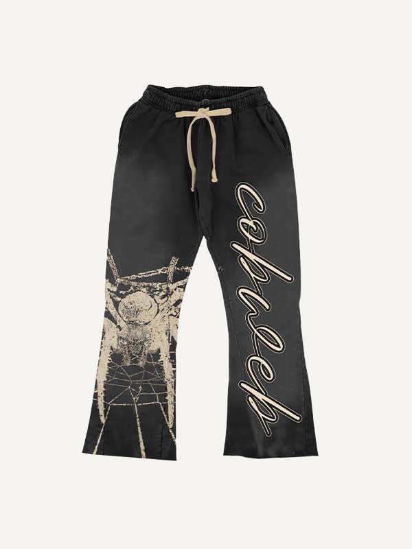 Spider&Letter Print Elastic Waist Pants