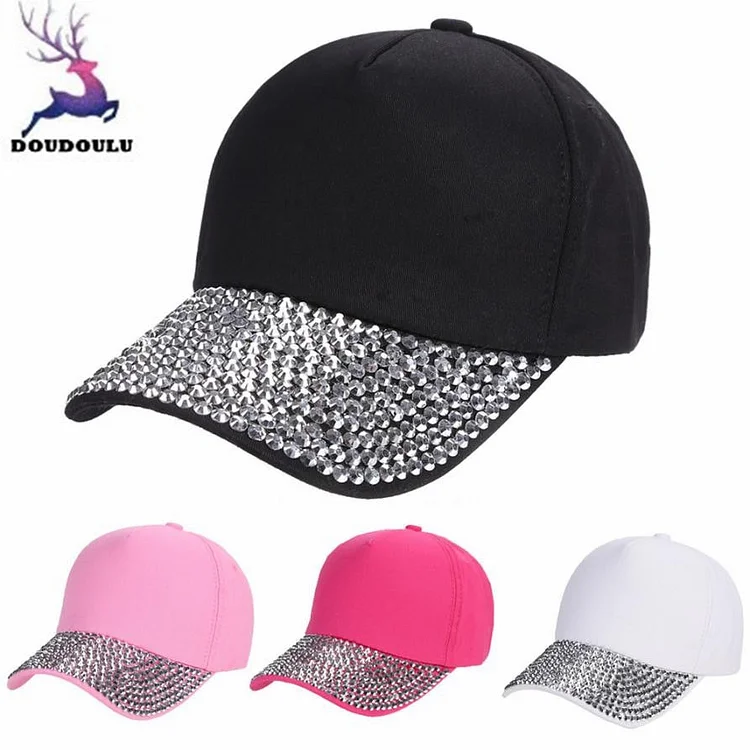 DOUD   New Baseball Cap Women Pink Fashion Adjustable White Black  Baseball Cap Rhinestone Paw Shaped Snapback Hat#WM