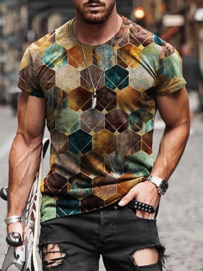 Men's Contrast Block Painting Print T-shirt