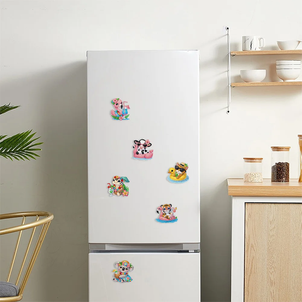 6pcs DIY Swimming Animal Acrylic Special Shape Diamond Painting Fridge Magnets