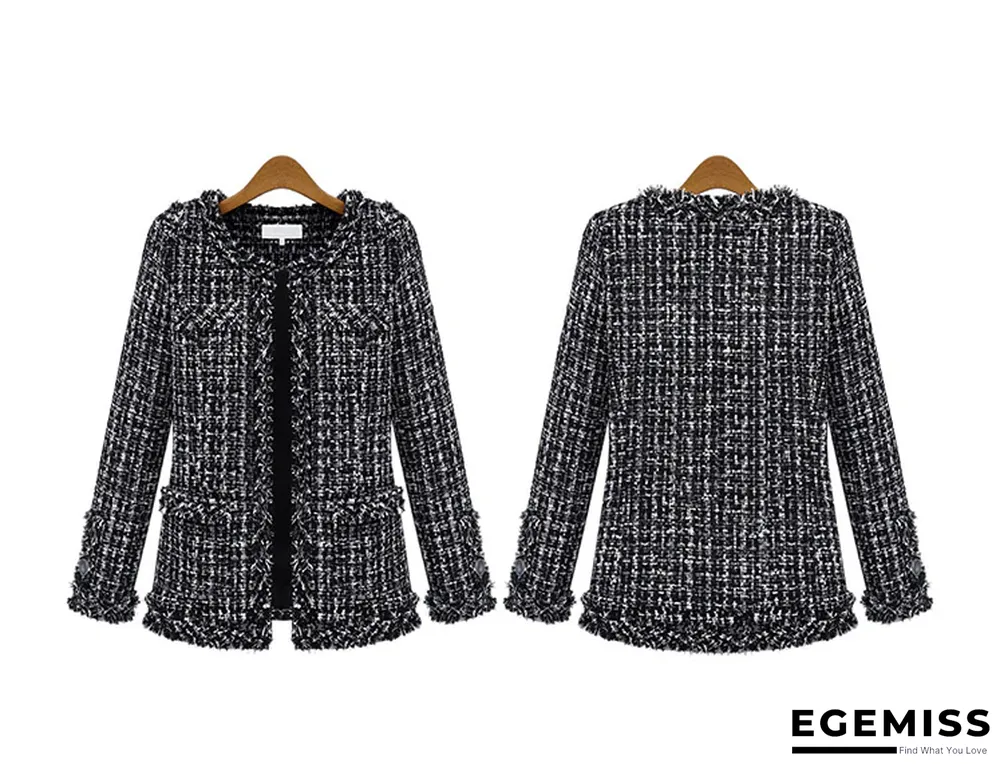 Autumn And Winter Black and White Plaid Tweed Coat Women | EGEMISS