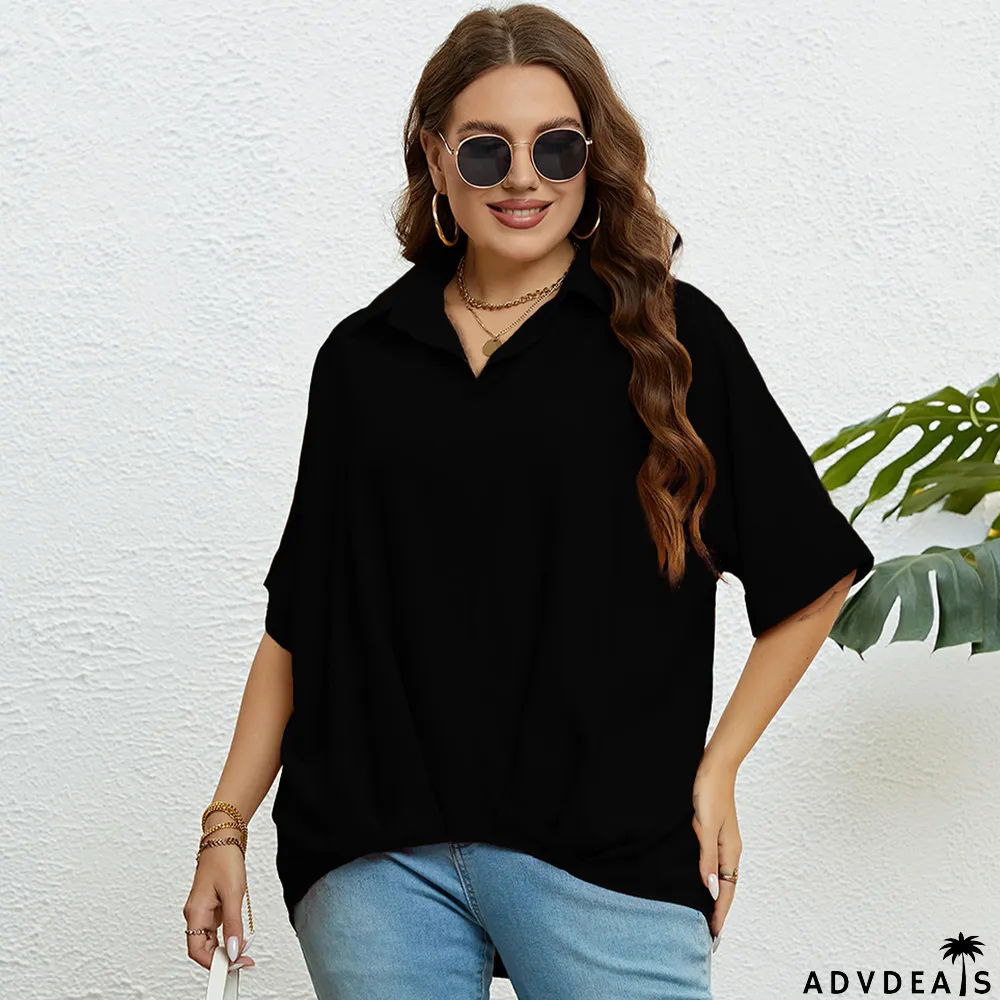 Women's Summer V Neck Slim Fit Half Sleeves Plus Size Top
