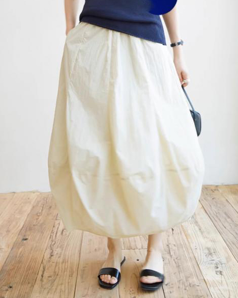 Balloon Shape Simple Side Pockets A-Line Midi Skirt