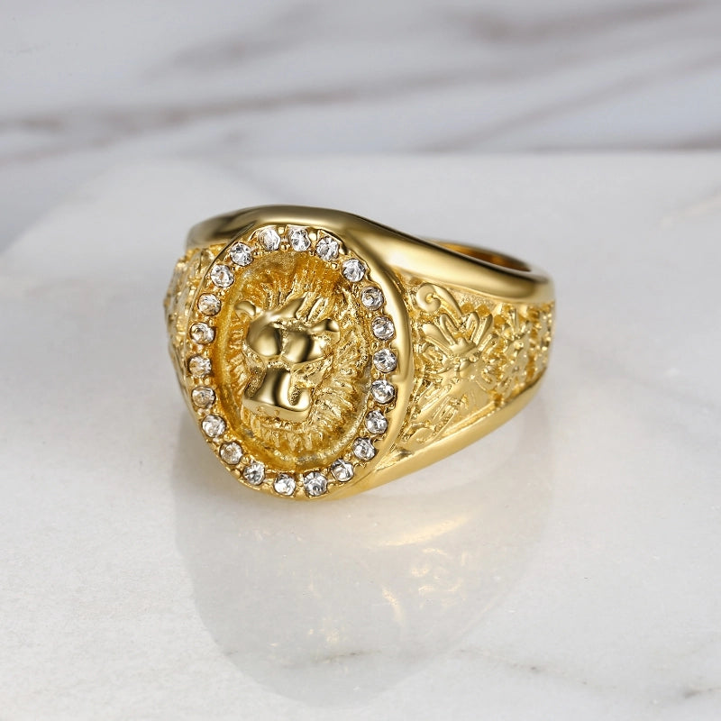Punk Lion 304 Stainless Steel Stoving Varnish Men’S Rings