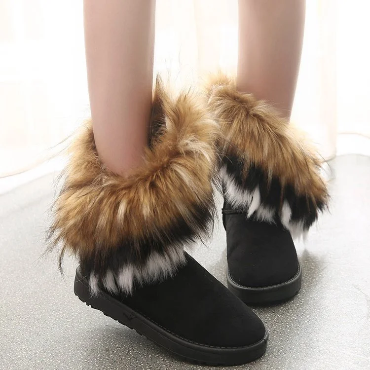 Women Fur Boots Ladies Winter Warm Ankle Boots Round-toe QueenFunky