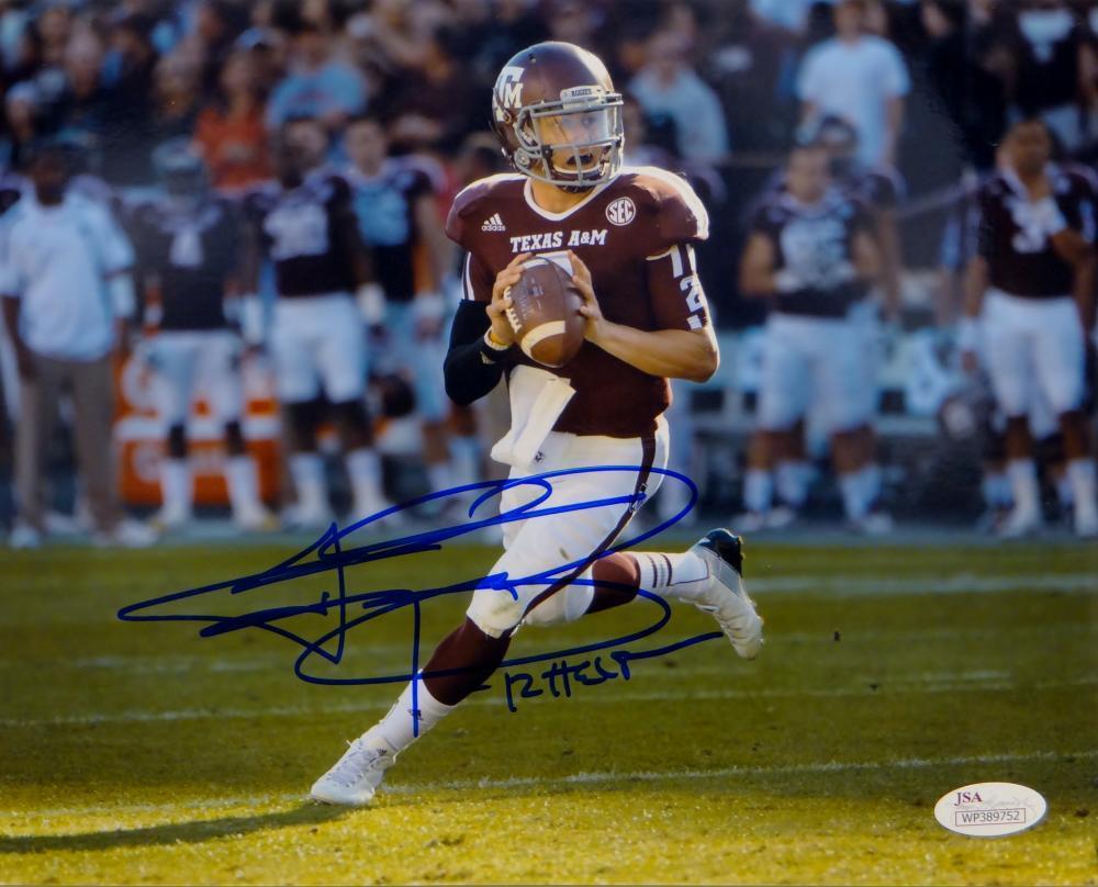 Johnny Manziel Signed Texas A&M 8x10 Looking To Pass Photo Poster painting W/ Heisman- JSA W Aut